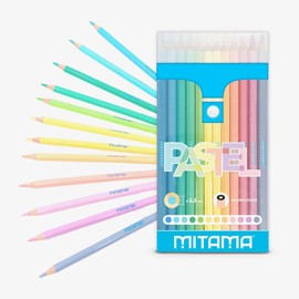 MITAMA - Pastelli PASTEL - Confezione da 12 matite laccate- Mina con Tratto grande 3,3 mm resistente - Ideali per disegnare, evidenziare - Colori Scuola - Astuccio