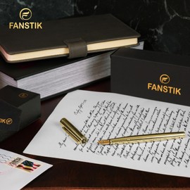 FANSTIK, Luxury Gold Fountain pens (MADE IN USA) Fancy Pen, Real 24K Gold Plating, Best Fountain Pen Gift Set for Men and Women, Professional Executive Gift Set (Lux Fountain Gld)