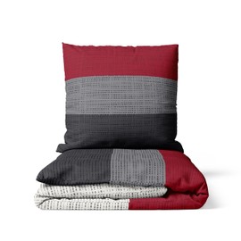 LARAWELL Bed Linen 135 x 200 cm Cotton All-Year Bedding Sets Red Grey Striped Premium