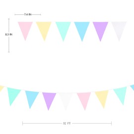 32Ft Pastel Party Decorations Macaron Pennant Banner Flag Rainbow Colorful Triangle Fabric Hanging Bunting Garland for Pastel Theme Kids Girls Birthday Baby Shower Wedding Easter Outdoor Garden Party