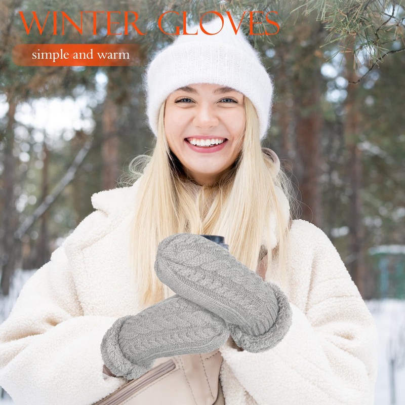 AURUZA Winter Warm Mittens for Women, Cozy Thick Knitted Gloves