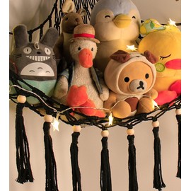 TCGPRO Stuffed Animal Toy Storage Hammock with LED Light - Macrame Jumbo Doll Corner Stuff Animals Organizer Decorations - Cute Hanging Plushie Net Kids Baby Nursery Bedroom Room Decor