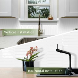 White Long Hexagon Tile Peel and Stick Backsplash, 10 Sheets Self-Adhesive Wall Tiles Stick on Back Splash for Kitchen, Bathroom, Fireplace,RV(12"×12")