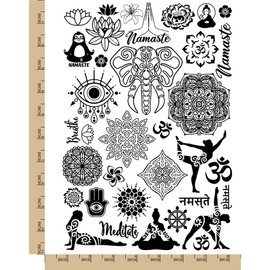Mandala Spiritual Yoga Flowers Temporary Tattoo Water Resistant Fake Body Art Set Collection - Black (One Sheet)