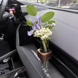 2 Pcs Square Car Propagation Vase Vent Clip,Mini Glass Propagation Vase for Car Accessories,Unique Car Decor for Woman,Plant Lovers.(Square-Wood+deep)