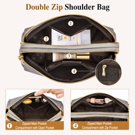 TEUEN Crossbody Bag Women's Leather PU, Zip Shoulder Bag Women's Medium Shoulder Bags Leather Handbag Women's Bag Leather Handbag for School Shopper Casual Daily, gray, crossbody