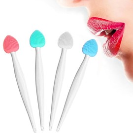 Lip Scrub Brush Tool,Double-Sided Silicone Exfoliating Lip Brushes Kits,Gentle Lip Exfoliator Scrubber Brush for Smooth,Soft,Bright,Fuller Healthy Lips (4 Colors)