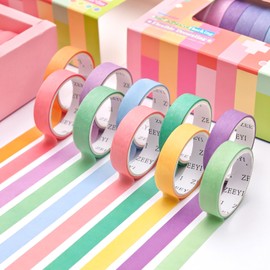 Cinta Washi 20 Rollos Colores Sólidos 10mmx2m, Cinta Adhesiva Decorativa para Manualidades, Scrapbooking, Envoltorios, Oficina, Multicolor, Fácil de Cortar a Mano
