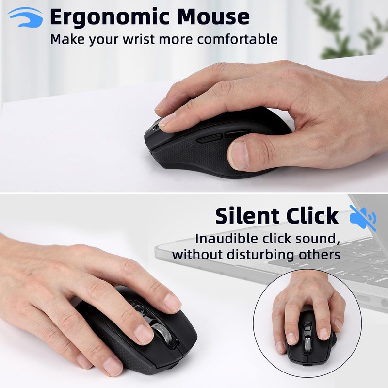 CHHI CHHI Wireless Mouse with USB-A, USB-C Receiver, Rechargeable Bluetooth