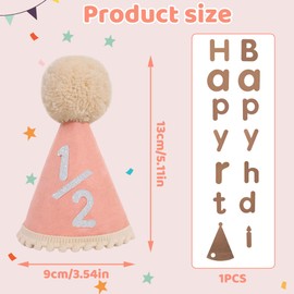 Half Birthday Hat 1/2 BirthdayHat Crown With Happy Birthday Banner, Half-Year-Old Decoration Party Supplies,Handmade First Second BirthdayCrown Conical Cap Decorations For Girls Boy