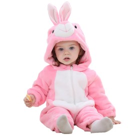 MICHLEY Unisex Baby Romper Winter and Autumn Flannel Jumpsuit for 6-12 Months, Animal Cosplay Outfits Pink Size 80