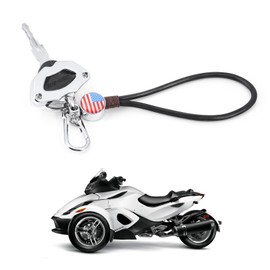 Key Holder for CAN AM Spyder, Key Cover w/Metal Keyring Keychain Leather Strap for Spyder F3 RT RTS ST STS RSi Keys (FLAG, CHROME)
