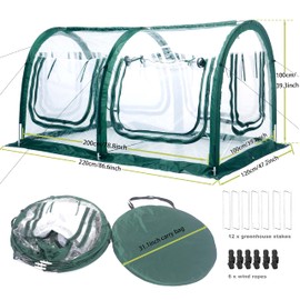 Poray Pop Up Tunnel Greenhouse Tent,Portable 78.8''Long Greenhouse Gardening Flower House ,Plant Sunshine Room with PVC Cover for Protecting Plant from Cold Frost & Birds Insects with Zipper up Mesh
