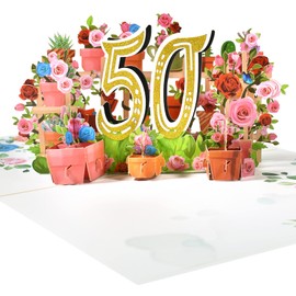 GREETING ART 50th Birthday Card,50th Anniversary Card,50th Birthday Pop Up Card,3D Greeting Card,50th Bday Card for Women, Men,50 Birthday Gifts for Wife, Husband, Him, Her