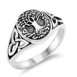Antiqued Celtic Tree of Life Knot Filigree Ring Sterling Silver Band Size 5