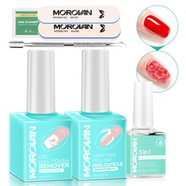 Morovan Gel Nail Polish Remover Kit: Gel Polish Remover with Liquid Latex Tape Nail Strengthener Nail Tools Quick Remove Gel Nail Polish in 3-5 Minutes No Need to Warp & Soak | Morovan