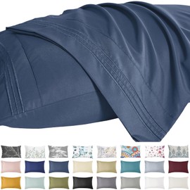 YIYEA Pillow Cases Queen Size Set of 2, Ultra Soft Double Brushed Microfiber Pillowcases, Hotel Quality Embroidered Bed Pillow Covers Queen, Fade Resistant, Easy Slip-On (20"x30", Denim)