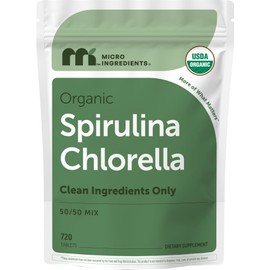 Micro Ingredients Organic Spirulina Chlorella Tablets, 720 Count | 4 Month Supply | 50/50 Algae Blend | Broken Cell Wall | Non-GMO, Filler Free