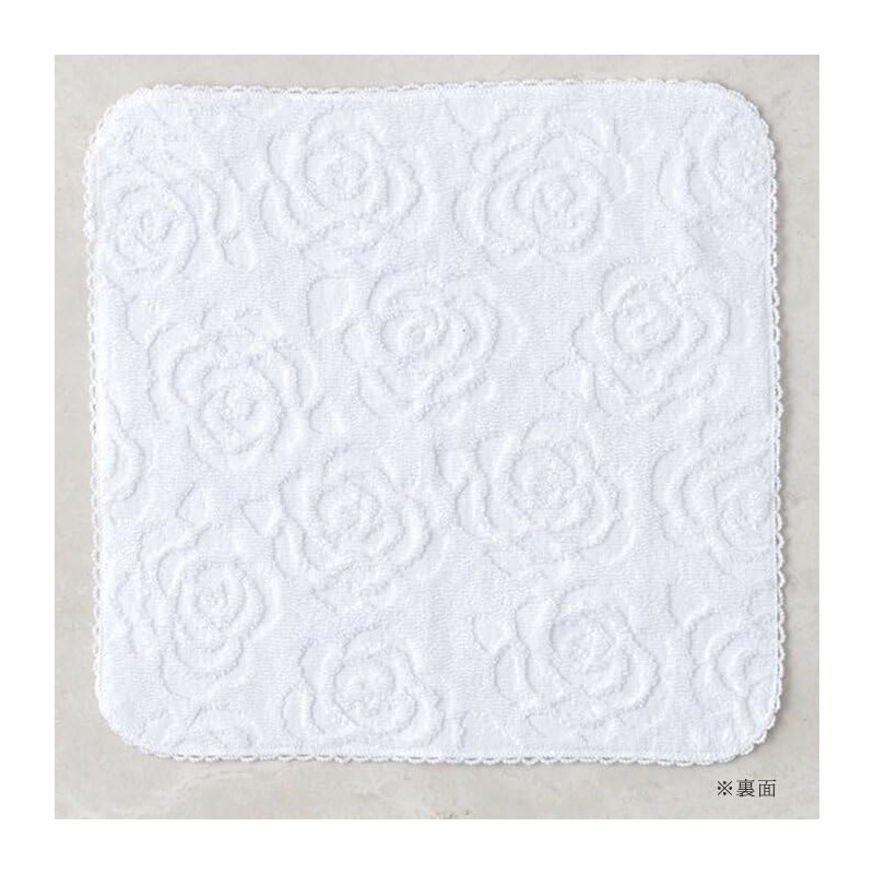 Rose Motif Towel Handkerchief, White (5664701-10-01)