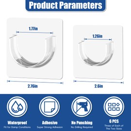 SUPVIB 6 Pack Shower Rod Holder with Strong Adhesive, Sleek Shower Curtain Rod Holder for Wall, Clear Tension Curtain Rod Bracket No Drilling(Rod not Included)