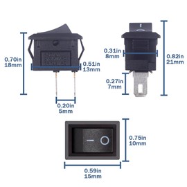 VEXUNGA Mini Toggle Switch Rocker Switch 2-Pin On/Off Mini Boat Switch AC 250V 3A 125V 6A 2 Pins 2 Position Black Rectangle Built-in Switch Small Embedded (Pack of 10)