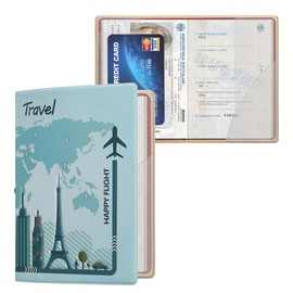 kwmobile Passport Holder Protective Cover - PVC and Plastic Passport Cover for Men and Women - Essential Travel Accessory - Brown/Grey/Light Blue