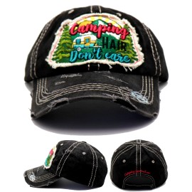 4350 New Camping Hair Don't Care Trailer RV Ladies Women VTG Black Era Hat Cap