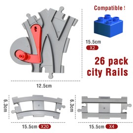 Rail Set - Compatible with Leading Duplo Bricks - Includes Straights, Curves and Turnouts - 28 Piece Ideal for Ages 3+