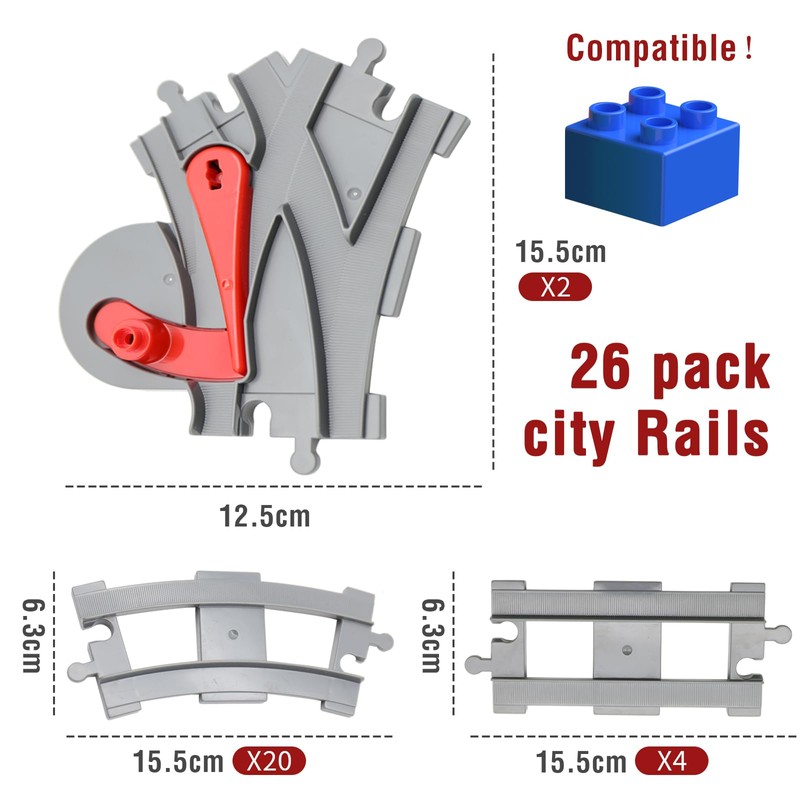 Rail Set - Compatible with Leading Duplo Bricks - Includes