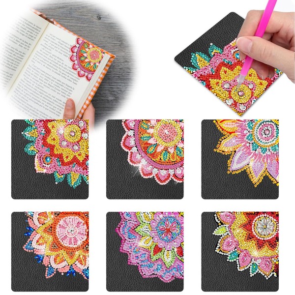 EOBROMD 6 Pcs Diamond Art Bookmarks,DIY Flower Diamond Art Painting