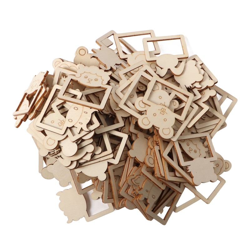 100pcs Wooden Cartoon Animal Photo Frame Decorative Hand Painting Photo