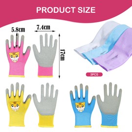Bettinay 3 Pairs Kids Gardening Gloves and Ice Sleeves for Age 2-5, Childrens Garden Work Gloves, Non Slip Durable Comfortable