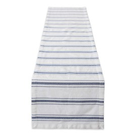 DII Zig Dobby Tabletop Collection, White Cotton Background with Embellished Stripe, Table Runner, 14x108, French Blue