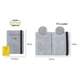 Deautie Passport Holder Leather Passport Holder Unisex Passport Holder Passport Holder with RFID Blocker for Women Men Passport Credit Cards ID and Travel Documents (Grey)