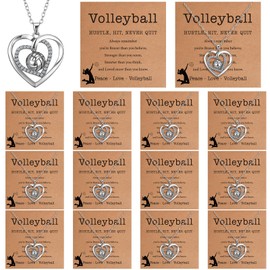 Landical 12 Sets Volleyball Necklace Team Gifts for Women, Volleyball Stuffs Necklace with Card and Bags for Party Favors(Elegant Style)