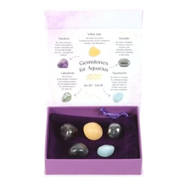 Aquarius Crystal Tumblestones Set - Zodiac Crystals for UK, Hematite, Amethyst, Yellow Jade, Labradorite, Aquamarine