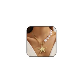 Lookray Gold Starfish Seashell Necklace for Women Boho Turtle Charm Pendant Necklace Summer Ocean Theme Mermaid Necklaces Summer Beach Vacation Mermaid Party Jewelry Accessories (Style-D)