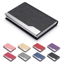 FACATH Business Card Holder - Luxury PU Leather Name Card Case & Stainless Steel Multi Card Wallet, Slim Metal Pocket Credit Card ID Holder With Magnetic Shut - Black