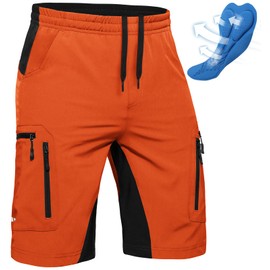 Ally Men's Mountain Bike Shorts 4D Padded Lightweight Loose-fit with Zipper Pockets for Biking Cycling Bicycle Riding Biker (Attached-pad Orange, X-Large)