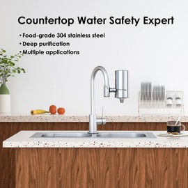 Waterdrop WD-FC-06 Stainless-Steel Faucet Water Filter, Carbon Block Water Filtration System, Tap Water Filter, Kitchen Purifier, Reduces Chlorine, Odor and Bad Taste (1 Filter Included)