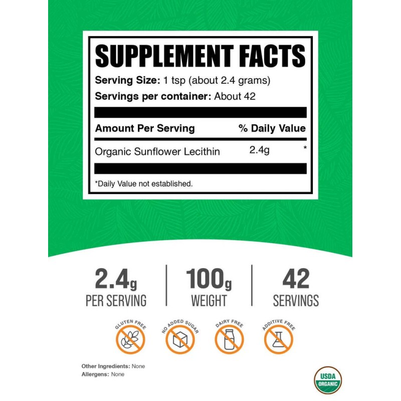 BulkSupplement<wbr/>s Organic Sunflower Lecithin Powder - 2.4g per Serving
