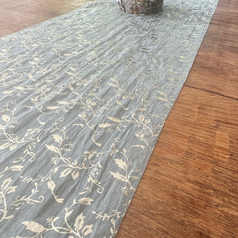 Sage Green And Gold Vine Table Runner, Flower Covering Table