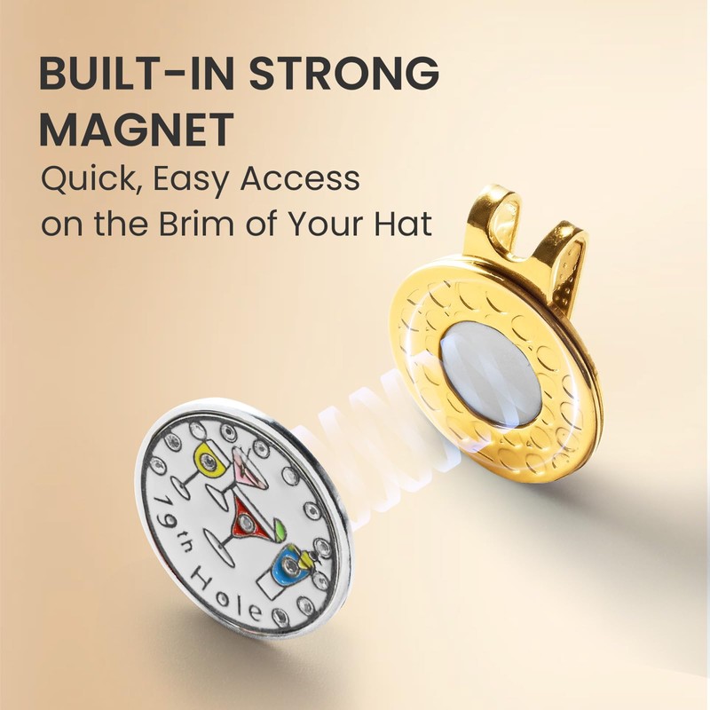Amy Sport Golf Ball Marker with Magnetic Hat Clip Gold