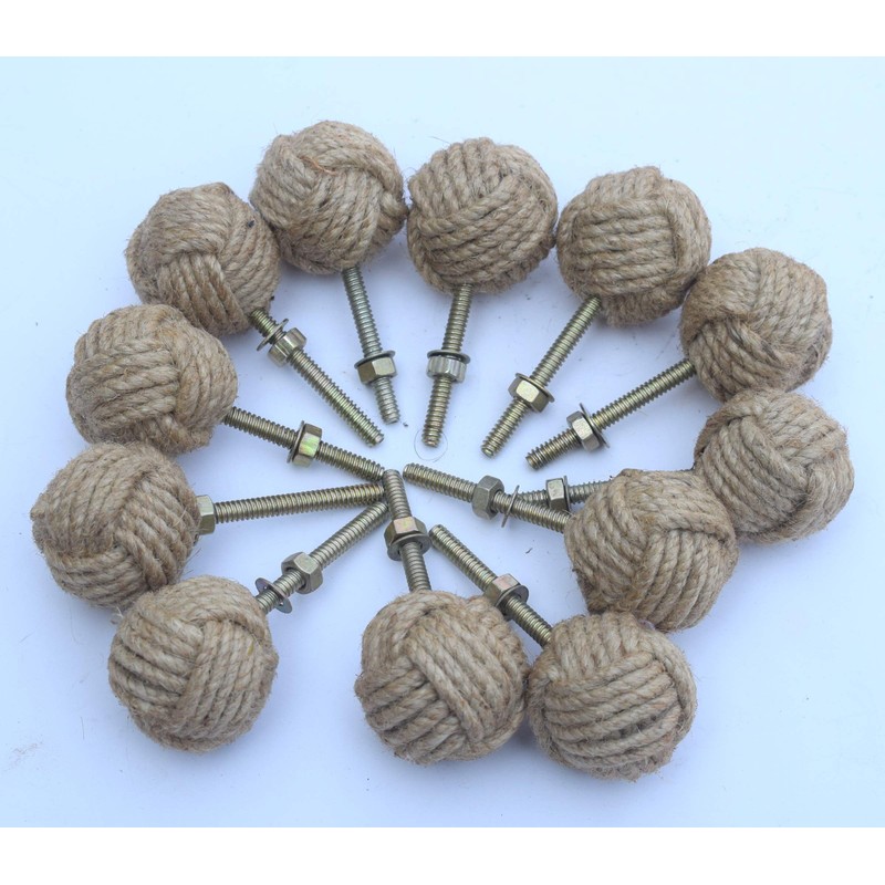 12 Knotty Door knobs - Nautical Drawer pulls - Jute