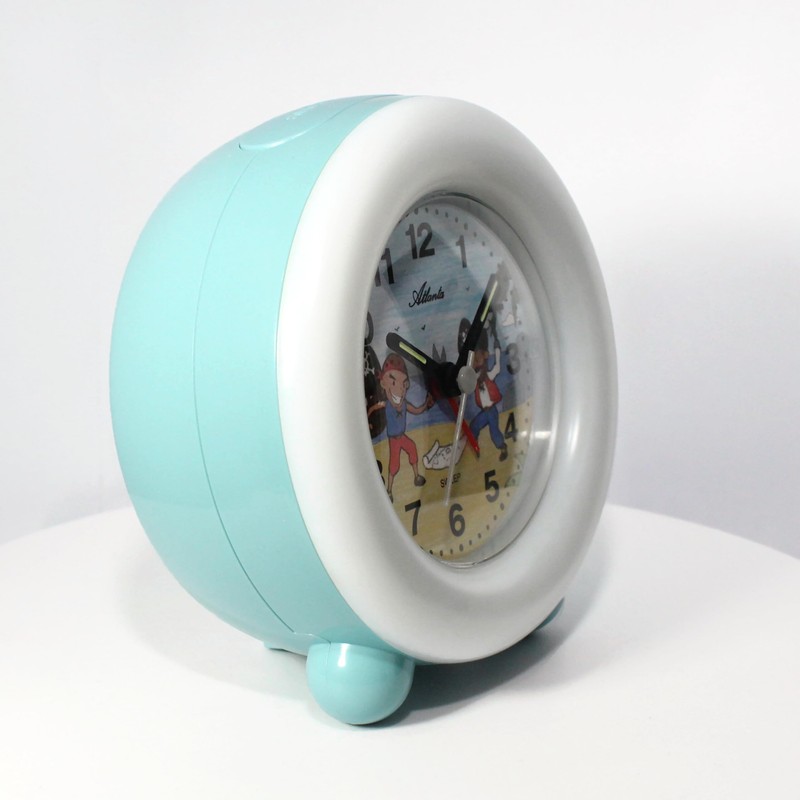 Atlanta Kinderwecker ohne Ticken Piraten Snooze Licht Leuchtring Analog Blau
