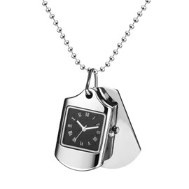 Avaner Pocket Watch Men Women Military Brand: Dog Tag Dog Tag with Roman Numeral Scale Soldier Tag Hanging Watch Necklace Sweater Chain Analogue Quartz Watch for Men Women, silver, Military