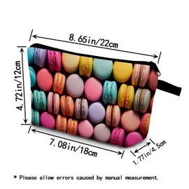 YULUENZE Colored Macaroons Makeup Bag Cute Small Organizer Bag with Zipper Colored Macaroons Cosmetic Bag Aesthetic Birthday Present for Women Sisters Friends -1
