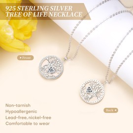 HOH-Tech Tree of Life Necklace for Women 925 Sterling Silver Tree of Life Pendant Collar del Arbol de la Vida Birthstone Jewelry Valentine's Birthday Anniversary Christmas Mothers Gifts-04-Apri