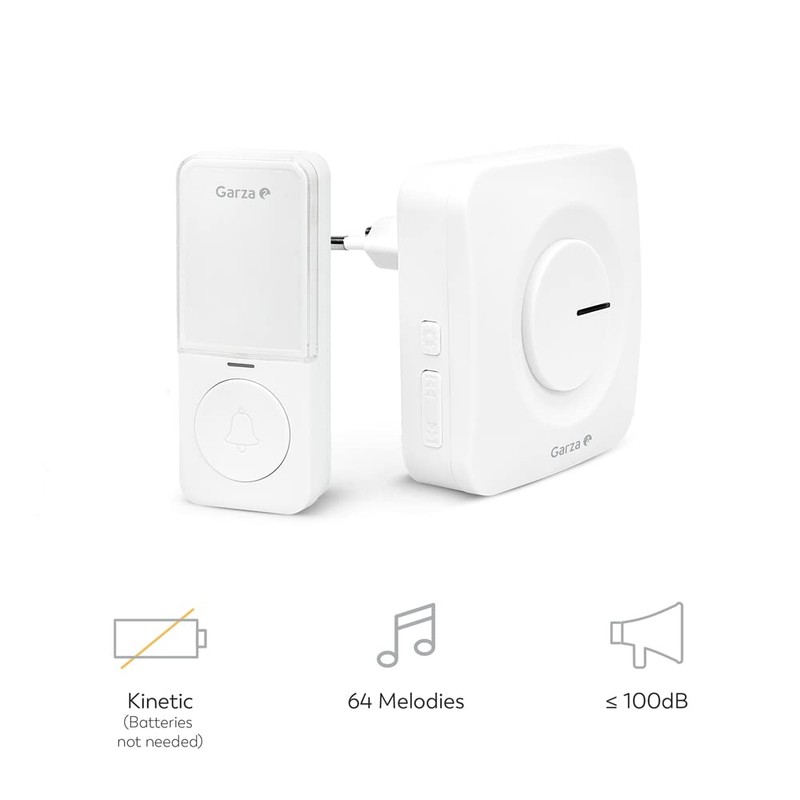 Garza - Wireless Kinetic Doorbell with 1 Push Button +