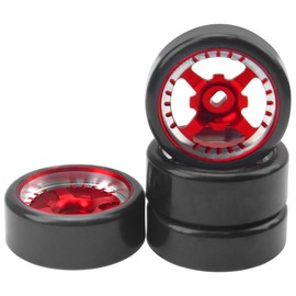 Vgoohobby 1/28 RC Drift Wheels Metal Rims Plastic Tires Compatible with Wltoys K969 K989 P929 Kyosho Mini-Z Mini-Q 1/28 RC Drift Tires (Red)